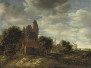 The outskirts of a Dutch town with cottages and castle